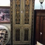 Decorative Wardrobe • Unique sage, black and gold wardrobe. Can be used in a family room and converted into a bar or in a bedroom as an accent piece.