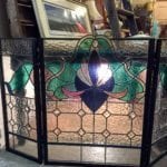 Vintage Stained Glass Screen • You will be the envy of other fireplace owners with this handcrafted stained glass screen! Black outline with brilliant emerald green, cobalt blue & rose. A photo doesn't do this beauty justice. Please come and ask to see this stained glass screen.