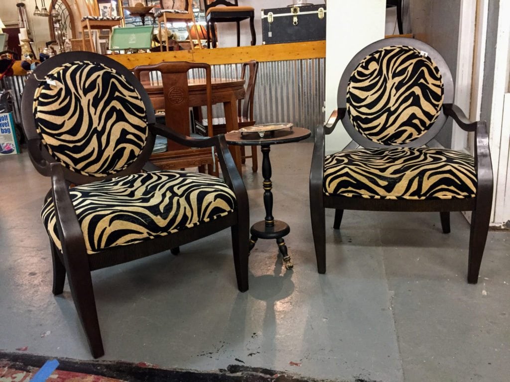 Zebra Print Chairs • Great statement chairs perfect in an entryway or as extra seating in dining or living space. Very comfortable. 
Seats measure a very generous 26"x21".