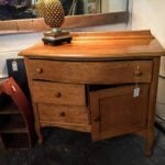 Birdseye Maple Chest • Measuring 34" x 19" x 28", this cute chest is a great piece for any room. With three drawers and a door, there is plenty of storage. Pretty as it is, it's a great piece for up-cycling and would make a perfect vanity in a powder room or small bathroom.