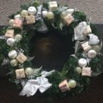Christmas wreath • Green pine wreath with silver color, and tiny Christmas packages.