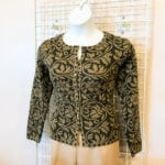 Stylish Button Sweater • Beautiful green and black patterned sweater. Size medium. Can be worn buttoned or open as a jacket. Perfect with tan or black pants. Also looks great with jeans and boots.