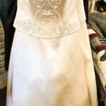 Oleg Cassini Wedding Gown • Beautiful white satin with embroidered top wedding gown. Size 6.