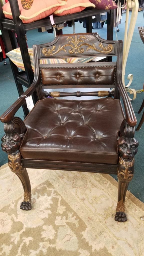 Brown leather/wood chair •