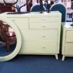 Apple green furniture • Dresser, bedside table, and round wall mirror. All items sold separately.