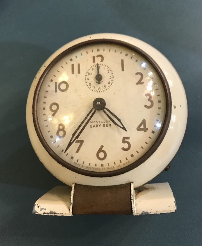 Westclox Baby Ben Alarm Clock • This vintage alarm clock is in great used condition and really works! The neutral paint works in any decor, and would look wonderful in a guest room, office as part of your collection!