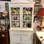 Hand painted White China Cabinet •