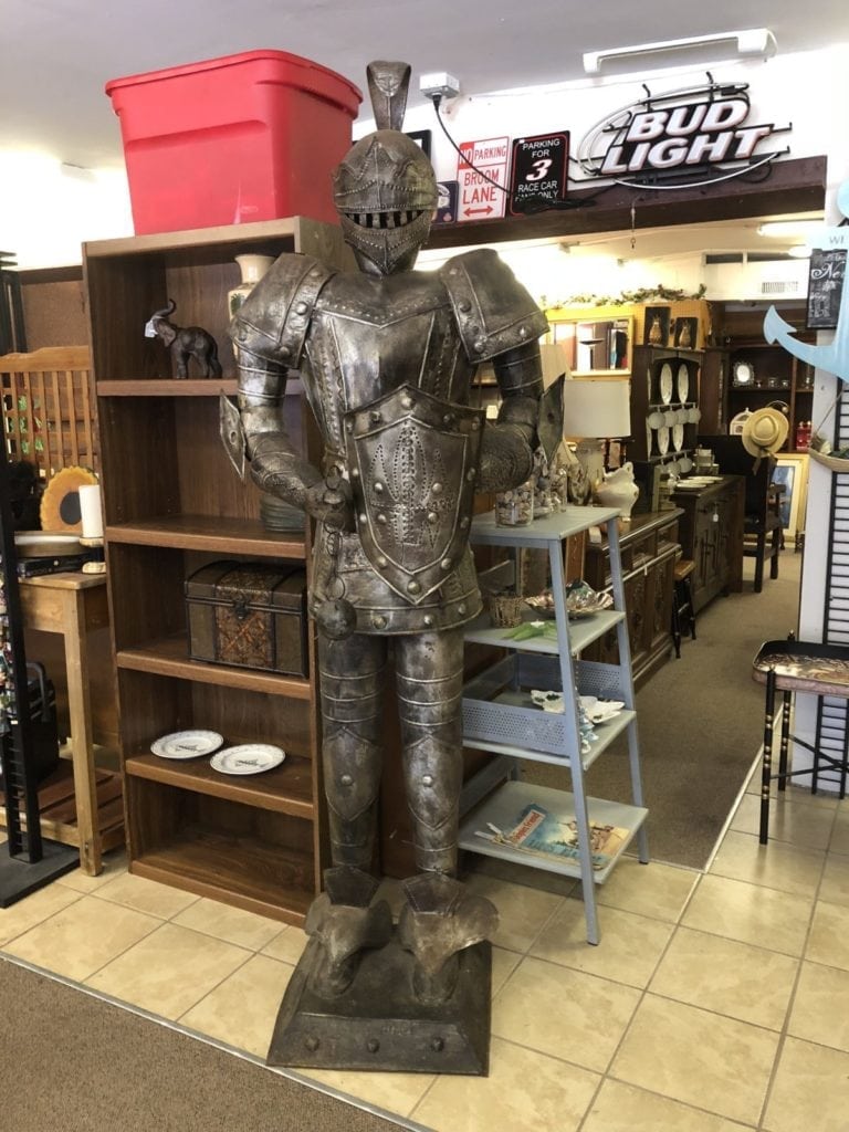 Knight • This life size Knight is definitely a conversation piece. Would look great a a Spanish style home or game room.