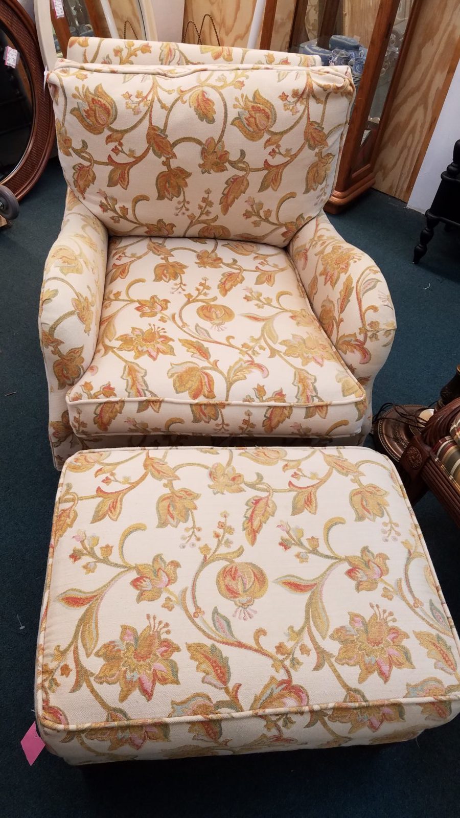 classic paisley/floral chair • There are 2 of these beautiful, classic design chairs & one ottoman