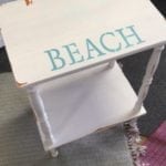 BEACH Accent Table • Chalk painted Accent Table with hand painted details.....charming sand dollar and the word BEACH painted underneath. Perfect between two rockers or on a covered porch.