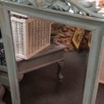 Aqua Shell Mirror • Stunning Aqua colored chalk painted large mirror lightly distressed. Features a large shell along the top and a beaded edge for a simple and elegant look. Would look amazing in an entry way or over a buffet in a dining room.