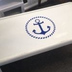 Anchor Coffee Table • White glass Topped coffee table with a hand painted anchor and rope design. Perfectly sized for any den, living room or porch or a great addition for your place at the beach