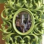 Lime Green Retro Mirror • Very retro vintage mirror in a bright lime green color and smokey glass mirror for a true vintage look. Add a pop of color to your entry, bathroom or even your dining room.