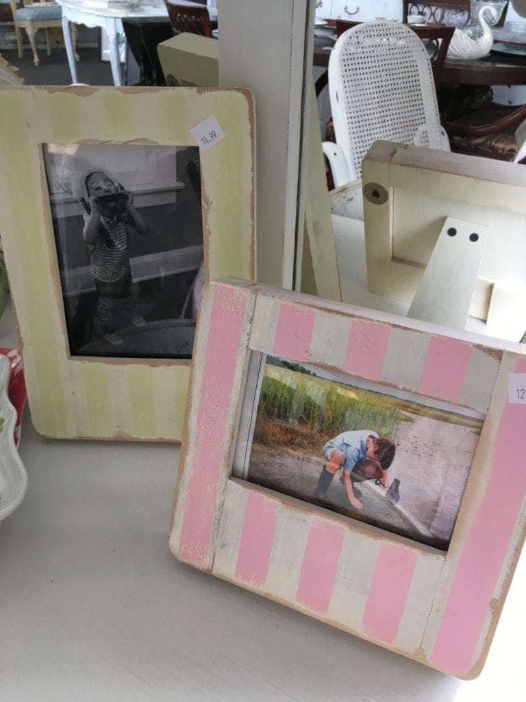 Assorted Striped Picture Frames • Darling wooden frames available in two sizes and two colors. Faint stripes lightly distressed are just waiting for your perfect picture!