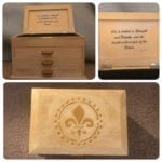 Fleur de Lis Keepsake Box • This ReDesign is perfect for keepsakes as well as your favorite jewelry pieces. Gold tones over neutral off white will fit in any decor. On the top, the Fleur de Lis is a raised design. The hand lettered sentiment is a fabulous reminder for all women!