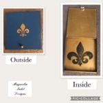 Fleur de Lis box • This Fleur de Lis trinket box was upcycled from a cigar box. Place cell phone, keys etc. on an entryway or bedside table, store special photos or other memorabilia, the possibilities are endless!