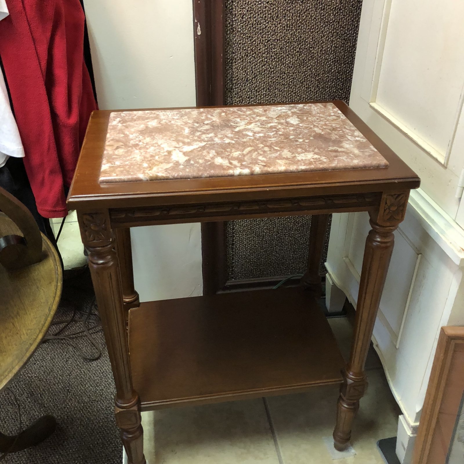 Vintage Marble Top Tables • Pair of Vintage Marble Insert Side Tables in excellent condition.
