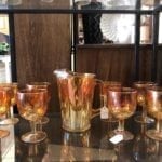 Carnival Glass • Vintage Carival Glass Water Goblets & Pitcher