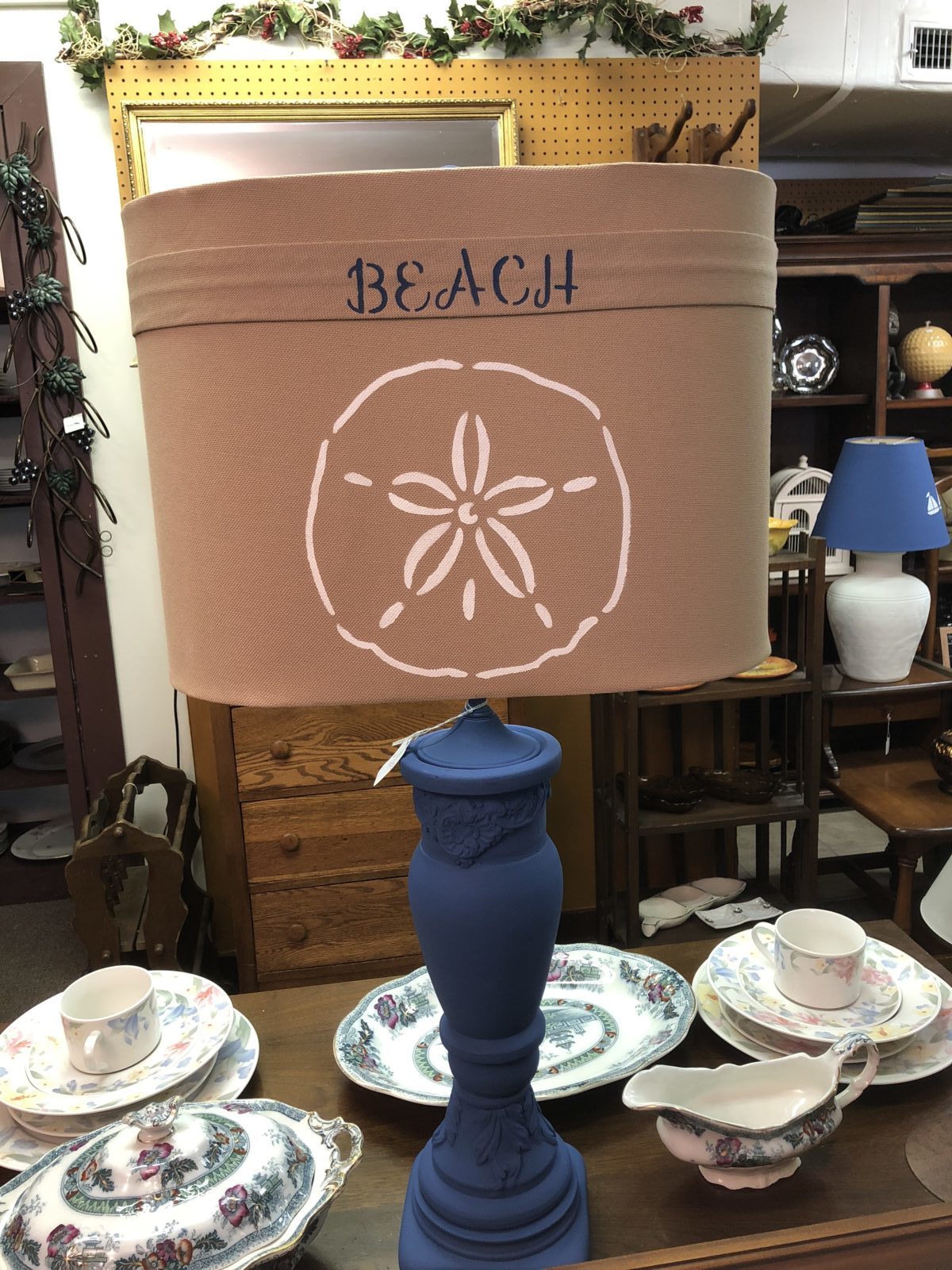 Nautical Lamp • Beachy Blue Lamp with Sand dollar shade. Perfect for any beach house.