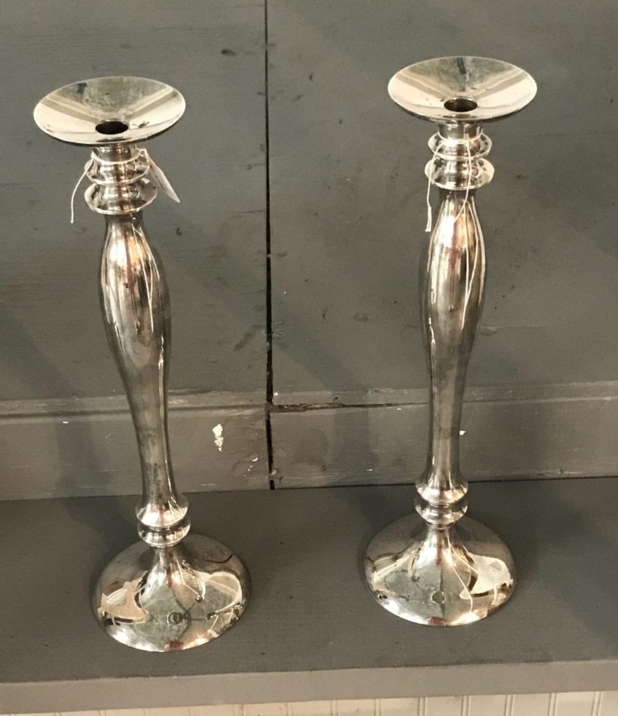 Pottery Barn silverplate • These beautiful candleholders will hold either pillars or tapers.