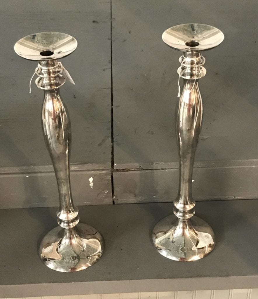 Pottery Barn silverplate • These beautiful candleholders will hold either pillars or tapers.