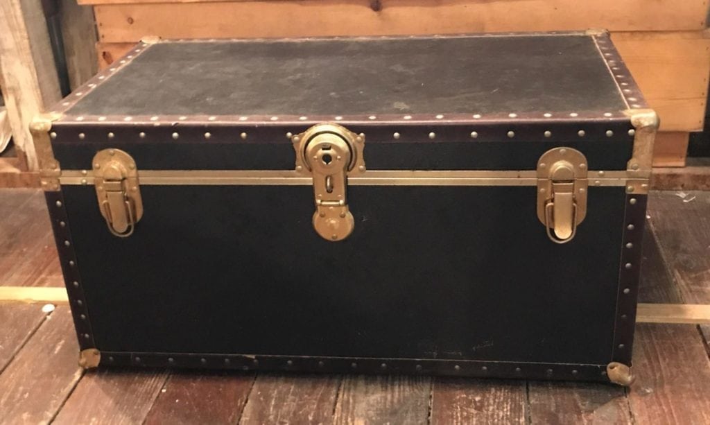 Vintage footlocker/trunk • Imagine this chest ReDesigned into a coffee table. We can custom paint, add legs for height and style, and Voila’! A custom storage piece with multi functional use! Price dies not include ReDesign.