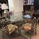 Glass & Iron Table Set • Glass and heavy iron Table Set. This picture does not do it justice. This set is solid and in excellent condition