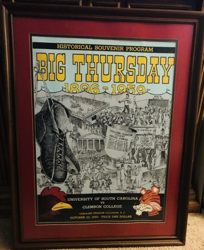 Big Thursday Historical Souvenir • Clemson or USC fans-this ones for you! Big Thursday Historical Souvenir Program poster. Framed. Historical info on the back. Great gift for that football fan in your life!