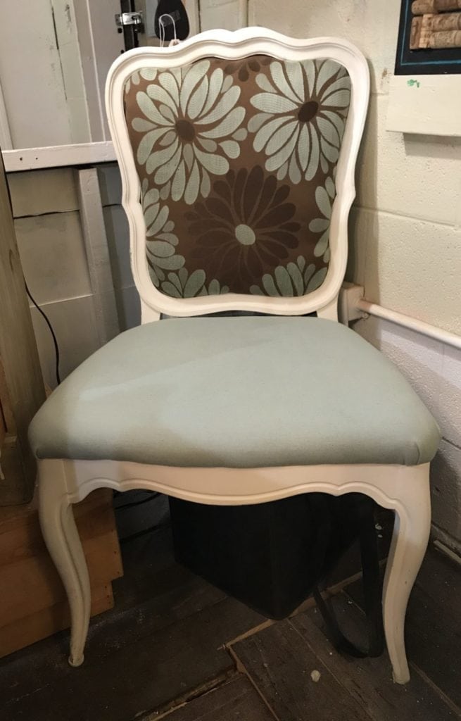 ReDesigned side chair • We took that chair from drab to fab with a fresh coat of paint and new upholstery! Great for the office, extra seating, bedroom...your choice!
