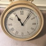 Vintage Style Clock • We updated from antique brass to this antique white to make this clock a great statement piece for any room & accent to any decor. Measures 14” high and 12” wide. Battery operated. Do you have a housewarming, anniversary or wedding coming up? Great gift!