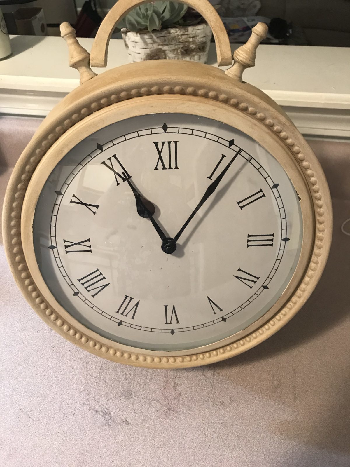 Vintage Style Clock • We updated from antique brass to this antique white to make this clock a great statement piece for any room & accent to any decor. Measures 14” high and 12” wide. Battery operated. Do you have a housewarming, anniversary or wedding coming up? Great gift!