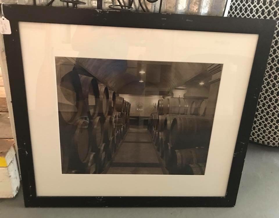 Black & White wine barrels photo • Great addition over your home bar! Large black and white to sepia toned photo depicting aging wine barrels. Beautiful!