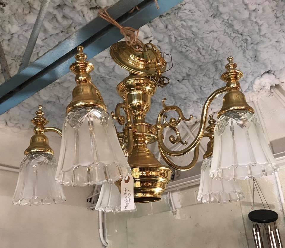Hanging Brass Light Fixture • Lovely as it is, this fixture can be ReDesigned into almost anything you can imagine! Don’t need more light indoors?  We can rewire for safe use outdoors, change it to a candle holder for soft mood lighting. Or have you seen these as bird feeders?