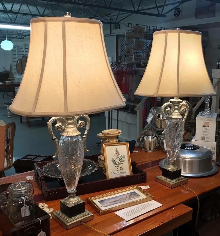 Bombay Co. Cut Glass Lamps • This pair of lamps will bring a lovely ambiance to any room. We see them in a bedroom as bedside lamps. They would make a great addition on a buffet table, or living room end tables.