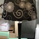 Black and Chrome Lamp • Single lamp with fabulous floral pattern stitched on the black lampshade. Grest in an office, guest bedroom or den.