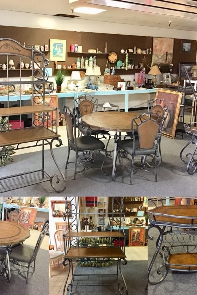 Beautiful Ashley Dining Room Set • $699 for set priced individual are
$399 table w/4chairs 48” around beveled scrolled edges 30” Tall.
$175 Bakers Rack 39 1/2” wide x 20” deep x 76” tall.
$150 wine server 34” wide x 26” deep x 28” high holds 9 bottles of wine.
Like new condition