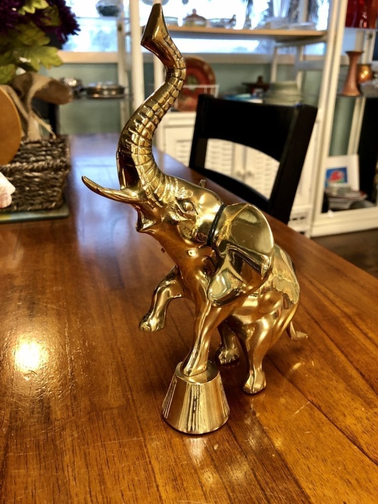 Brass Elephant • Adorable brass elephant. Great for an accent piece on an bookshelf or table. Great gift for friends who love this wonderful animal.