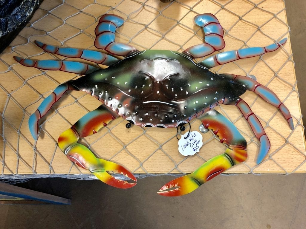 Large Colorful Metal Crab • Beautiful colored metal crab. Makes a great decor item on the wall or on a table.