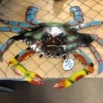 Large Colorful Metal Crab • Beautiful colored metal crab. Makes a great decor item on the wall or on a table.