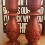 Pair of wooden candlesticks • These rustic carved candlesticks will fit fabulously into your decor or look great on your holiday table.