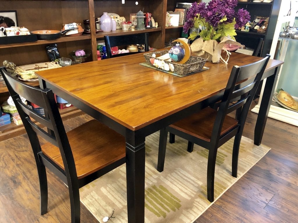 Wood Rectangle Dining Set • Lovely rectangle wood dining set with 4 chairs. Accent of black makes this a stunning piece. 36’ x 60’