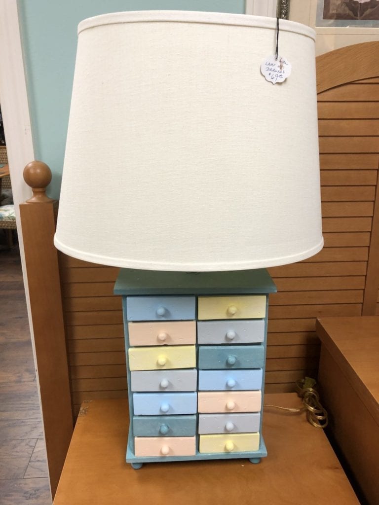 Lamp with Drawers • Beautiful lamp with 14 little colorful drawers. Two lamps available.