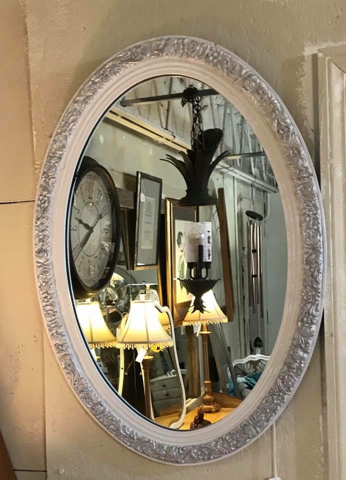Oval Mirror White w/Silver Accents • Another ReDesign. It can hang vertically or horizontally. Would be great in a guest room or powder room.