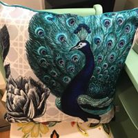 Peacock Pillow • Stunning peacock pillow with turquoise feathers with touch of navy. This pillow will add a pop of color to any sofa or chair.