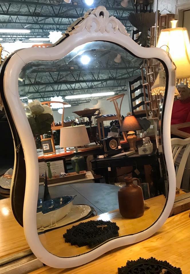 Vintage Wood Frame Dresser Mirror • We love the curves on this mirror! Put it over your fireplace mantle, dining room buffet, or in a powder room for some lovely vintage style. Currently painted white. we can update it any way you like.
*Final price may vary depending on your choice of finis