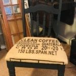 Dining/desk chair • ReDesigned dining chair. Perfect for extra seating in kitchen/dining area, oras desk chair for your kitchen office. RePurposed Burlap Coffee sack upholstery adds cool interest. 
Delivery available. 
More chairs available if you’re interested in a set.