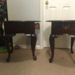 Pair of oval end tables. • Two beautifully designed well made end tables. Each has a drawer for extra storage. Tops measure 23”x26”, 23”h. 
Price is for the pair, but will separate. Matching coffee table available.